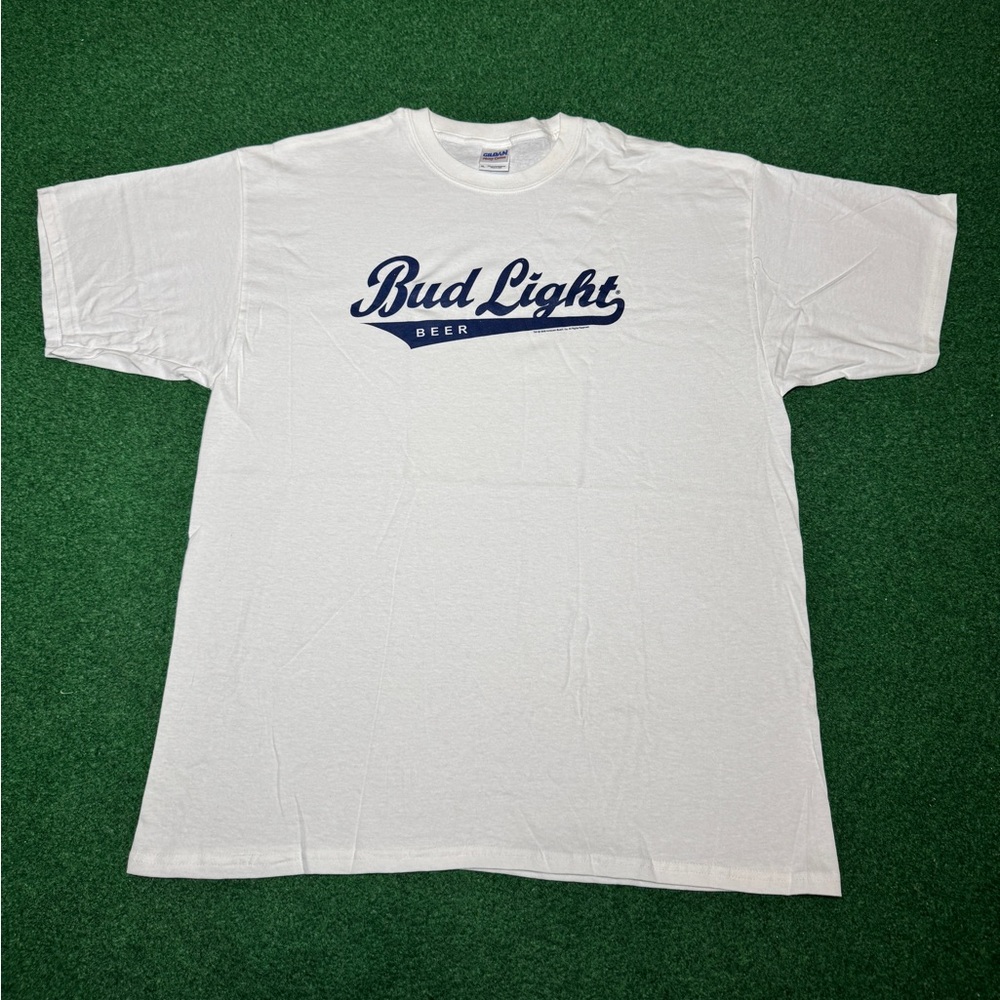 Vintage Budlight Script Anheuser Busch Y2K White Beer Promo XL T Shirt Deadstock